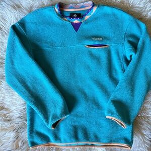 Columbia Women’s Small Retro Fleece Pullover Teal Purple Outdoor Sweater 💙